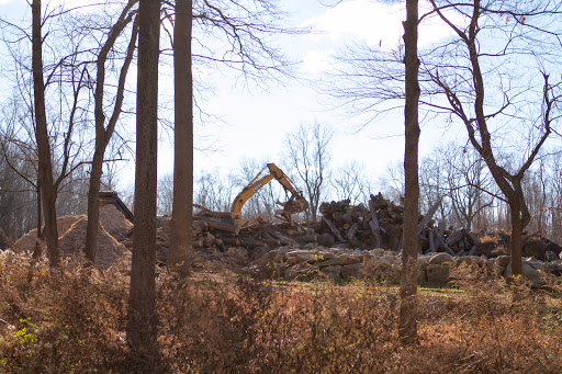 We had quite a mountain of broken trees, which were dragged out of the woods and hauled off to the compost yard. Desirable logs were set aside in a different pile for Dominic to saw into lumber with his portable sawmill.