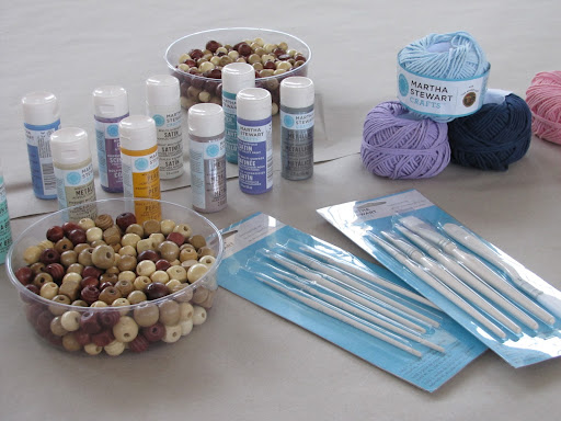 At the third station employees painted wooden beads with Martha Stewart Crafts multi-surface craft paint, that gives projects a softly polished look. The beads could then be strung on Martha Stewart Crafts Cotton Hemp Yarn.