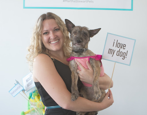 Erin Goodrich and her dog Taya, wearing the Seahorse Tank with ruffled trim and a cute seahorse print on the back. http://goo.gl/sjK4Z8
