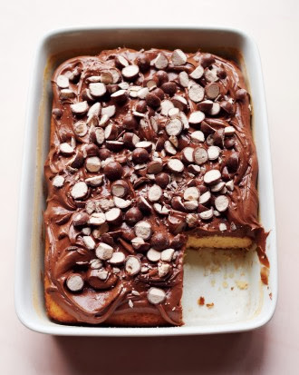 Vanilla Sheet Cake with Malted-Chocolate Frosting - Sheet cakes, long a staple of bake sales and potlucks, are easy to make and even easier to transport.