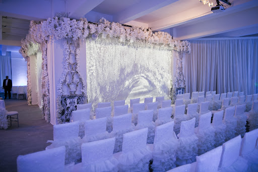 This was the curtained wedding stage. Photo credit: Mel Barlow