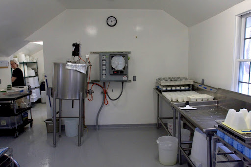 During milking season, this little cheesehouse is where Lisa and an intern produce that delicious, creamy cheese on a daily basis. You can see the molds that the cheese has been hand-ladled into, where the whey drains out from the curd.