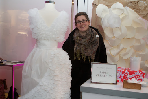 Designer, Elizabeth Lapan, of Paper Posy Designs, featured one of her many beautifully crafted paper dresses. These are completely made of paper and designed to actually be worn!
http://www.paperposydesigns.com