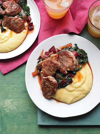 Pork Tenderloin with Swiss Chard and Polenta - Instead of water, the polenta gets a flavor boost by cooking it in a combination of skim milk and low-sodium chicken broth.