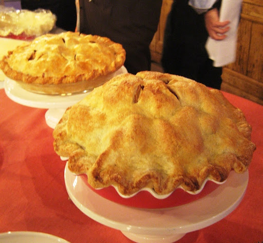 The finished pies - Meredith's delicious apple pie of her mother's is behind my mile-high apple pie.