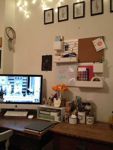 Leslie Robertson on our Design team wanted additional desk space and added hers to the wall above her computer for storage.