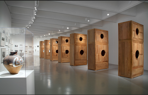Moon Chest, 2008 - 7 chests in huali wood (Chinese quince), a precious and highly desirable wood. In each, the artist has incised four circular openings that transform these objects from functional pieces into pure artwork.