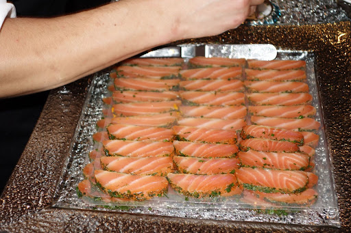 The Vodka Cured Salmon Belly was amazingly fresh, served with dill pearls and mustard caviar on black bread. It was prepared by The Villa By Barton G restaurant in Miami Beach. http://www.thevillabybartong.com/dining