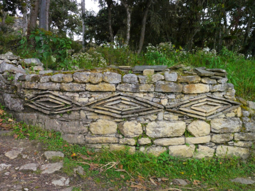 Designs, know as friezes, adorn the buildings. This one represents the eyes of a puma.