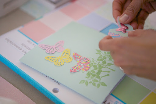 Grace Wong was very creative, using the monarch butterfly punch, embellishments, and stamps to create her card.