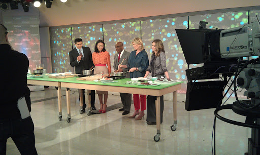 On set with The Today Show gang - Carl Quintanilla (Matt Lauer's stand in), Ann Curry, Al Roker, me, and Natalie Morales