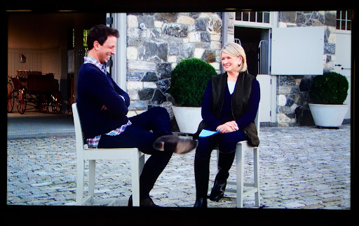 During the taping, we showed a video clip of that visit. Here we are sitting in the courtyard of my stable.