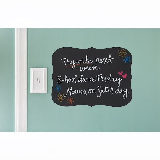 A better look at a Chalkboard Decal - Use these unique decals as a decorative place to write messages and reminders. They're perfect for kitchen walls, the home office, or in the kids' rooms.