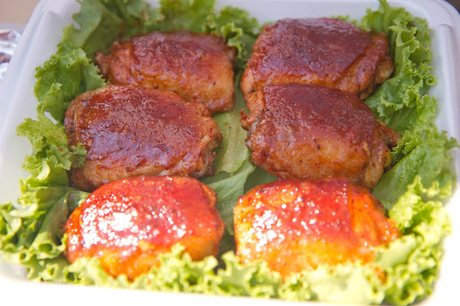 The finished chicken box - One piece for each of the six judges who will grade the entry. Each judge will sample four to six teams’ entries for all four categories. That’s a lot of barbecue!