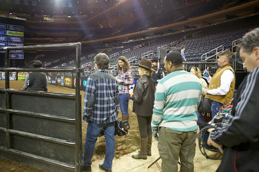 Here I am with my camera crew before the event. I interviewed various officials and bull riders and learned quite a bit about this thrilling sport.