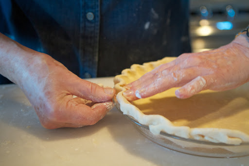 Using the thumb and two finger technique, I crimped the edges.