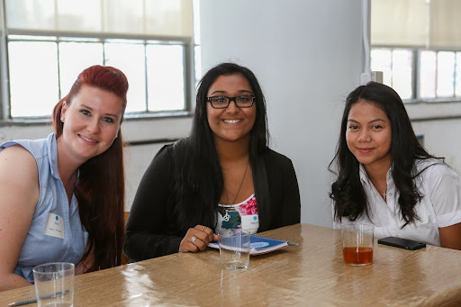 Interns Shay Chandler (Photography), Natasha Gohil (Art Production), and Janella Vargas (Product Design)