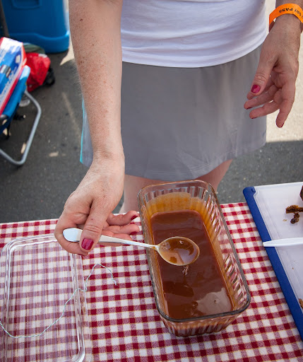 Lynn’s bourbon caramel topping. The next day, Lynn and Scott dipped apple slices into the leftover caramel. Yum!!!