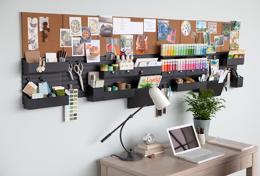 The shelf accessory holds my brilliantly hued Martha Stewart Crafts paint supplies perfectly. Look how much space that saves on my desk!