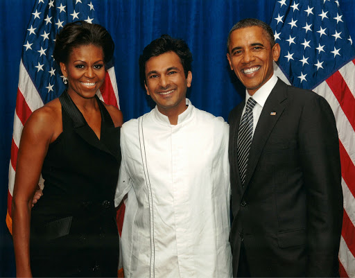 Chef Vikas Khanna with First Lady Michelle and President Obama in November of 2011.
