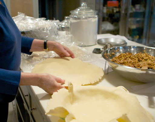 I blended all of the pâte brisée in advance and rolled it all out the previous evening. I wrapped the rounds well and refrigerated them over night.