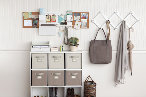 I love the clean look of this entryway. Add hooks to your Wall Manager to hang keys and important items you need on the go. I’m also thrilled with the Martha Stewart Home Office tote hanging on the wall. Did you know it comes with a built in sleeve for your tablet or laptop?