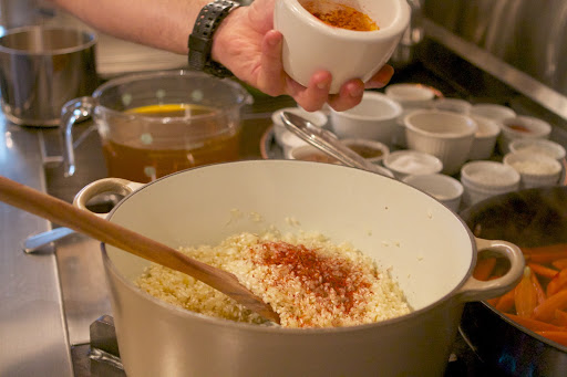 The saffron was added to the risotto.