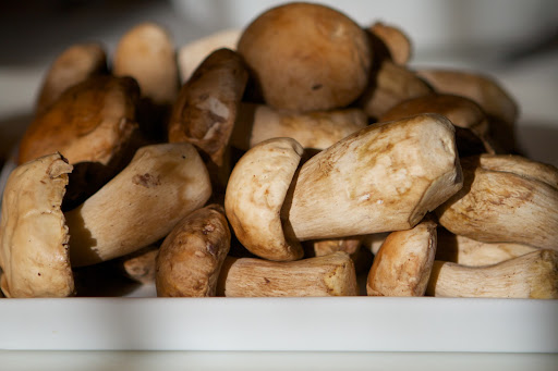 Pierre was able to find beautiful porcini mushrooms to serve with his saffron risotto. Porcinis are highly prized as an ingredient in many soups, pastas, and risottos.