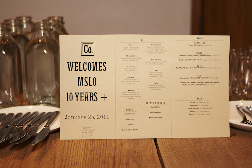 The menu honoring MSLO 10 Years +