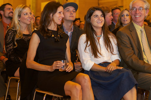 American Made 2013 honorees Lindsey Adelman, of Lindsey Adelman Studio; Maura Grace Ambrose, founder of Folk Fibers; and Charles Pinnell, founder of Pinnell Custom Leather. In the row behind them, the newlywed husband and wife team behind SVGCuts, this year's Audience Choice winners.