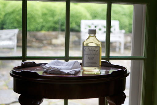 For my antique polished wood surfaces, we like to use Christophe Pourny Furniture Tonic, made from natural, non-toxic ingredients. It nurtures wood as it restores luster and shine that time and sun can diminish. www.christophepourny.com