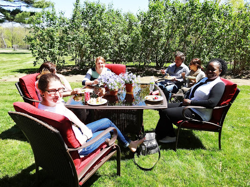 We ate lunch outdoors on Martha Stewart furniture from The Home Depot. Tina Weber - Assoc Producer, Anduin Haven -
Director, Special Events, Kate Taylor - Set Decorator, Gary Nardilla - Cinematographer, Lisa Wager -
SVP, Video Executive Producer, Editorial Content, and Beatrice