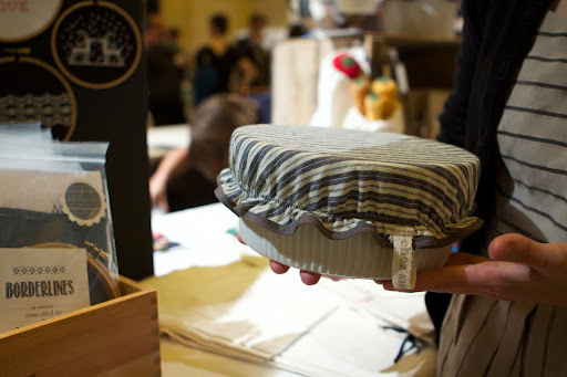 She showed me her very thoughtful container covers, which serve as a environmentally sound alternative to plastic wrap.