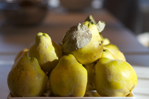 These beautifully fragrant quince, which Pierre turned into an amazing quince sorbet for dessert, grew on trees that I planted at Turkey Hill, my old home in Westport, Connecticut. Levi, who was my gardener, still works there and thoughtfully gives me quince every autumn.