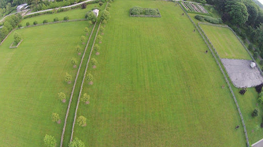 A sweeping shot of the horse paddock shown in the first photo (center), a smaller paddock on the left and the donkey paddock on the right.