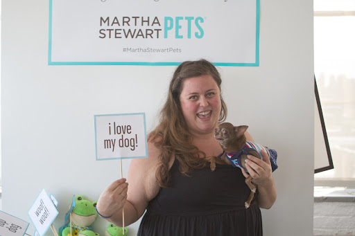 Dorie Herman and her cute dog Chloe Kardoggian, wearing the Shoulder Knot Dress with Sequin Trim, from my Nautical Line. http://goo.gl/hf5vHs