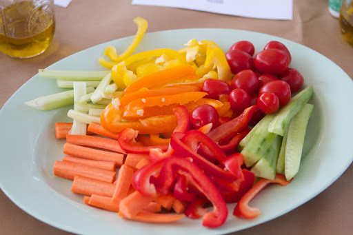 They had a choice of cherry tomato, cucumber, celery, carrot and peppers to dip into their delicious mustard vinaigrette.