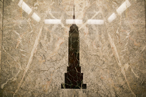 There's a lot of marble decoration, including this inlaid silhouette in the elevators. Photo credit: Mel Barlow
