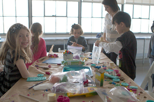 From left to right - Jade Hager, Lauren Carnavale, Pippa Nussbaum, assistant designer Samantha Perlman and Devon Botney getting crafty with paper clay