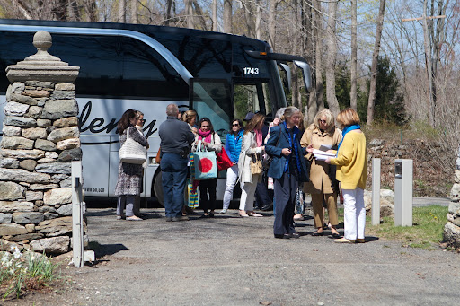 Despite being a bit early in the season, it was a glorious day for a garden tour. The ladies arrived by bus at 11:00. They were welcomed at the gate and given a map of the farm.