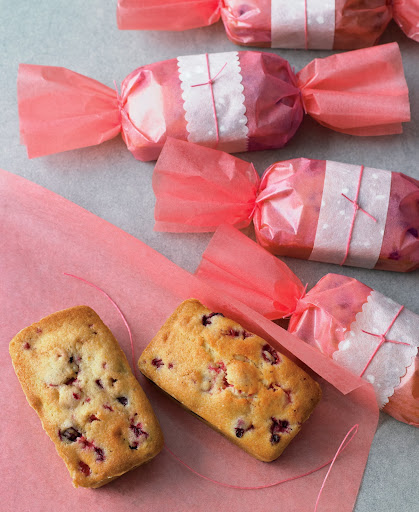 Cranberry-Orange-Walnut Tea Cakes - Wrapped in pink glassine paper and tied with waxed twine, these mini loaves make terrific hostess gifts, at holiday time or any time of year.