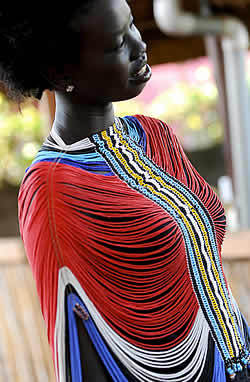 A former Sudanese Army cook started a new career by making these beautiful traditional Dinka Yirol corsets.
