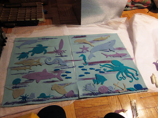 This shot was taken right before all the sea creatures were glued down. I realized that I was missing the large Sperm Whale!