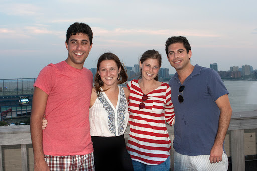 MSLO Employee Emily Rodney (in stripes) with friends Laura Tulchin, Paul Tufaro and Camilo Pinheiro Machado