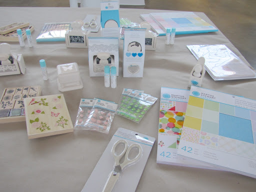 The second station was set up for making Mother's Day cards with Martha Stewart Crafts tools, punches, paper, embellishments, stamps, and glitter glue pens.
