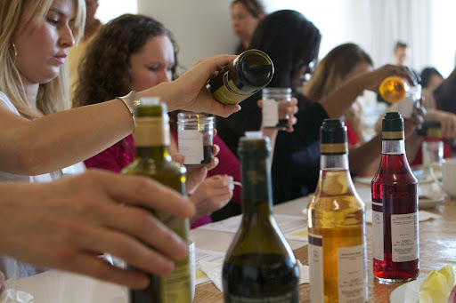 The next thing I taught was how to make a simple and delicious vinaigrette. I like to mix grapeseed oil and olive oil when dressing tender greens because grapeseed is much lighter in flavor and balances out the strong flavor of olive oil.