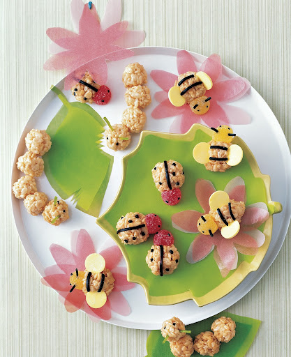 Rice Krispie Bugs: With a little creativity and some edible embellishments, crisped-rice treats become charming party favors.