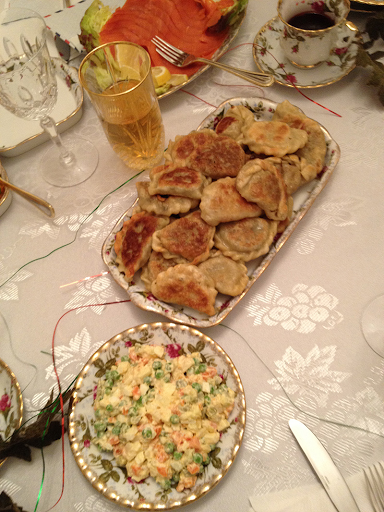 Daniel Boguszewski - Traditional pierogi made with wild mushrooms and cabbage served with red borscht