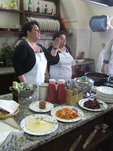 Chiara and her Mamma in their kitchen describing the first dish they would be demonstrating - an eggplant parmesan