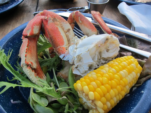 Our meal of dungeness crab and fresh corn…the crab was incredibly fresh and very sweet.